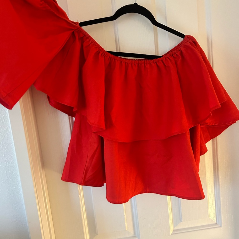 Off the Shoulder Red Ruffle Top - Picture 3 of 4